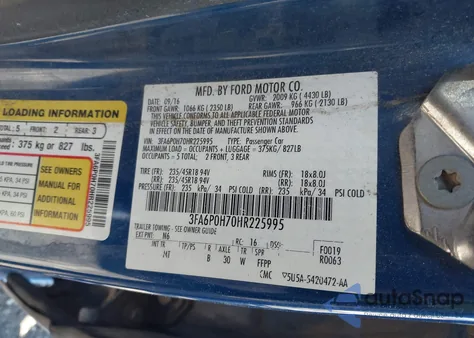 2017 Ford Fusion Se из США, поврежденный, VIN 3FA6P0H70HR225995